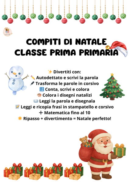 🎄 Compiti di Natale – Classe Prima 🎄