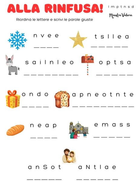 Attività di Natale: riordina le lettere