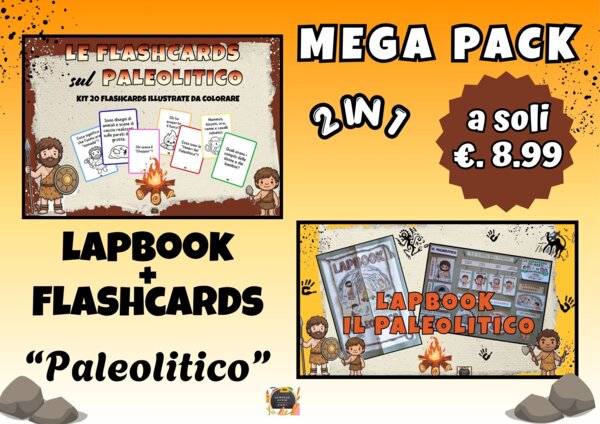 MEGA PACK PALEOLITICO: Lapbook + kit 20 Flashcards da colorare