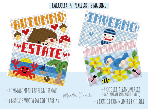 RACCOLTA PIXEL ART 4 STAGIONI ( AUTUNNO, INVERNO, PRIMAVERA, ESTATE )