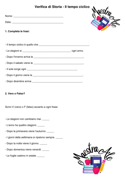 Verifica di storia “tempo ciclico” cl.2