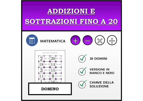 Domino | Addizioni e sottrazioni fino a 20 | Attività Matematica