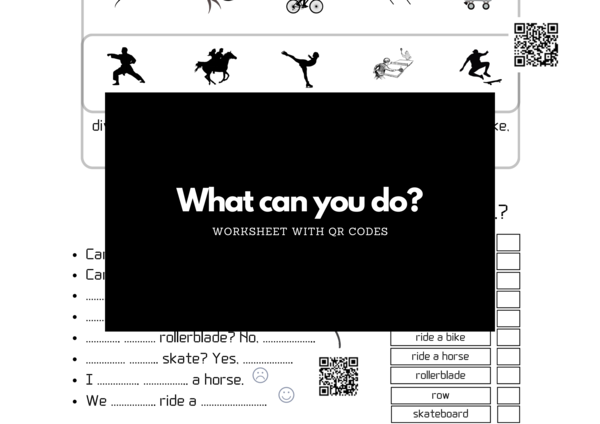 WHAT CAN YOU DO? can + sport - worksheet + codici QR (vocabolario + grammatica)