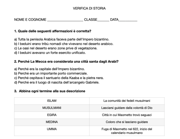 Verifica storia