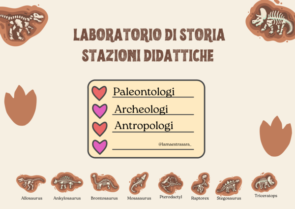 Didattica a stazioni "immersiva" di Storia classe terza. Paleontologi, Archeologi, Antropologi.