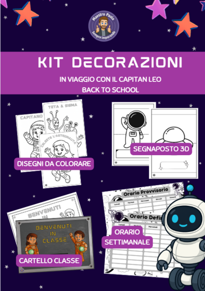 🚀 KIT DECORAZIONI (Back to school) - TEMA SPAZIO (In viaggio con Capitan Leo)🌌