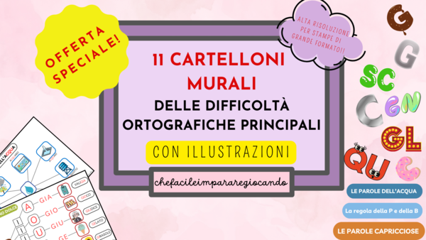 11 cartelloni murali illustrati delle difficoltà ortografiche principali