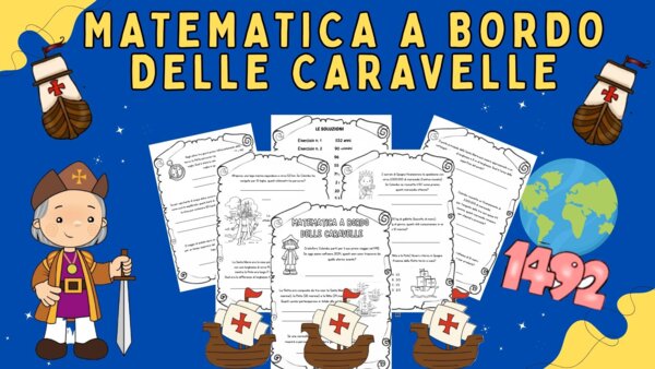 KIT 5 SCHEDE DI MATEMATICA e GEOMETRIA a tema Scoperta dell'America e Cristoforo Colombo