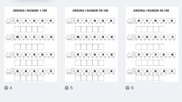 ORDINA I NUMERI - SCHEDE DI MATEMATICA DA 1 A 100