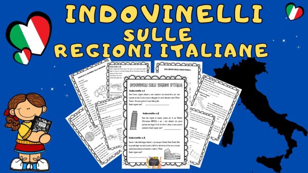 KIT 9 SCHEDE - INDOVINELLI SULLE REGIONI ITALIANE con soluzioni