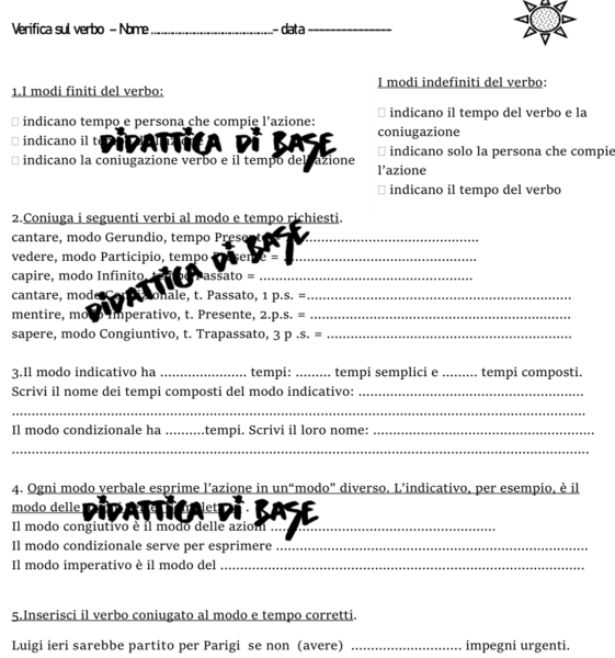 Verifiche sui tempi e i modi (finiti e indefiniti) del verbo - primaria