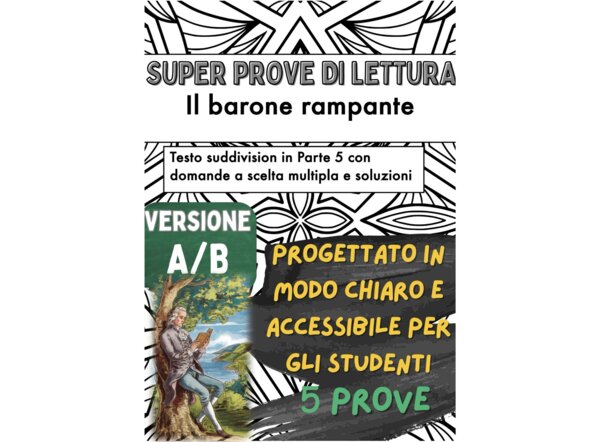 📘🌳 5x Test di lettura su «Il barone rampante» di Italo Calvino ✨ (Versione A/B – per capitoli, in classe)