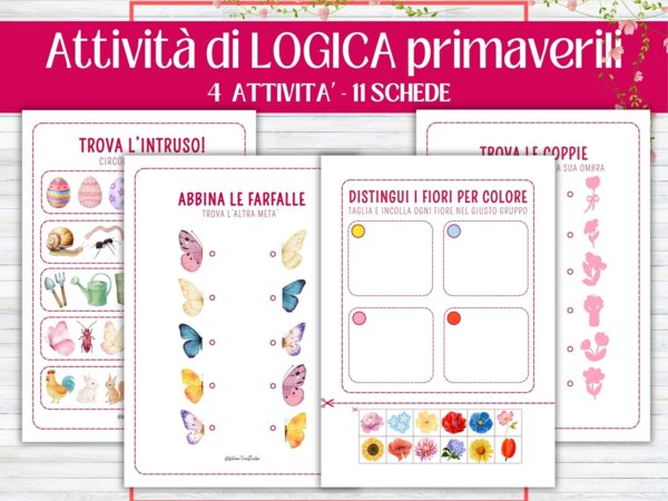 Attività di Logica di Primavera - Matematica prescolare - Trova l'intruso - Abbinamento di Coppie - Discriminazione visiva