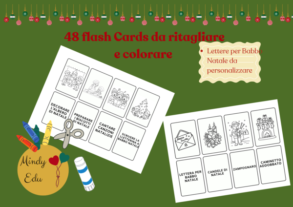 48 Flash Cards di Natale da Colorare e ritagliare