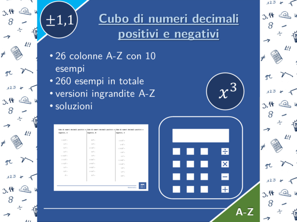 Cubo di numeri decimali positivi e negativi | matematica | 26 colonne