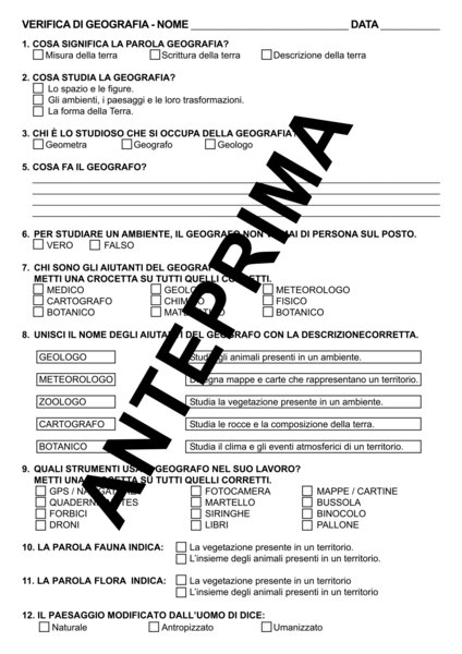 VERIFICA DI GEOGRAFIA CLASSE TERZA SCUOLA PRIMARIA: GEOGRAFIA GEOGRAFO AIUTANTI E STRUMENTI