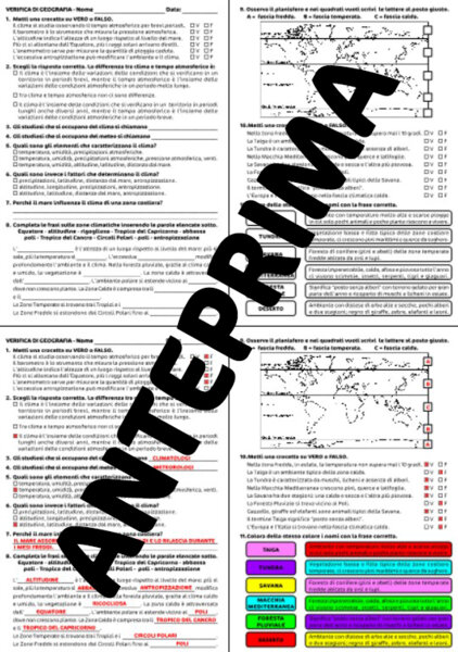 VERIFICA DI GEOGRAFIA SU ZONE CLIMATICHE E AMBIENTI - CLASSE QUARTA SCUOLA PRIMARIA
