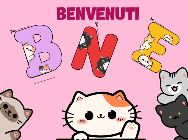 Kit Accoglienza di Gatti Simpatici: Scritta "BENVENUTI" da Ritagliare + 4 Disegni da Colorare.