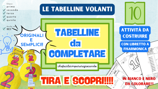 TABELLINE VOLANTI DA COMPLETARE - SCUOLA PRIMARIA - TABELLINE DA 1 A 10 - MATEMATICA DIVERTENTE