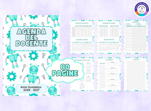 Agenda del docente settimanale 2026 – 2027 stampabile – tema robot