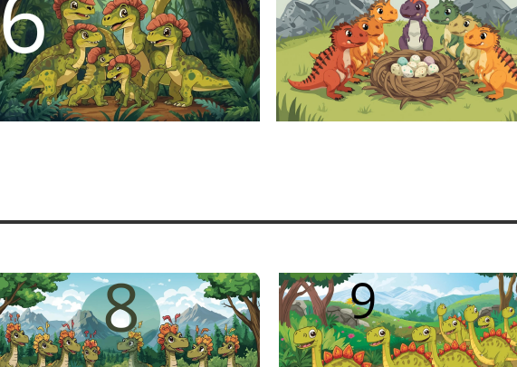 Flash-cards dei numeri da 0 a 20 a tema dinosauri.