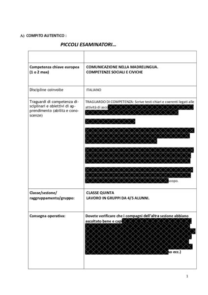 COMPITO AUTENTICO CLASSE QUINTA ITALIANO
