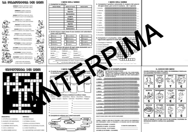 STORIA: I MESI DELL'ANNO SCHEDE ESERCIZI PER CLASSI PRIMA O SECONDA SCUOLA PRIMARIA