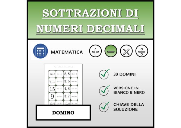 Domino - Sottrazioni di numeri decimali | Attività Matematica