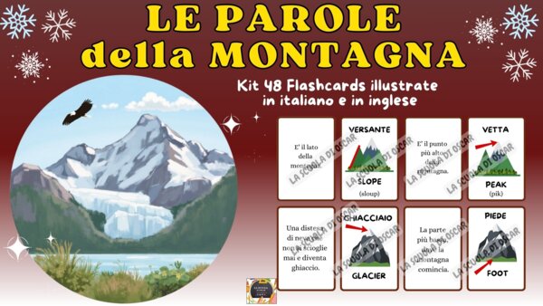 KIT 48 FLASHCARDS "LE PAROLE DELLA MONTAGNA" in ITALIANO/INGLESE - CLIL MOUNTAIN-