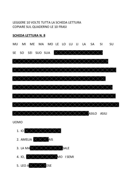 scheda lettura 8 : parole e frasi con le sillabe M; L; S