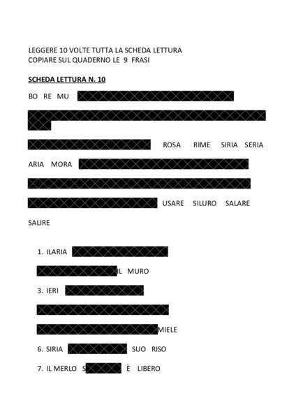 scheda lettura 10 parole e frasi con M, L, S, B, R