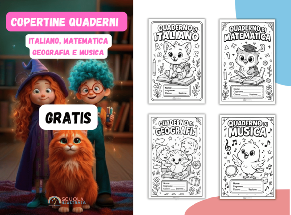 Copertine Quaderni da colorare (GRATIS): Italiano, Matematica, Geografia e Musica