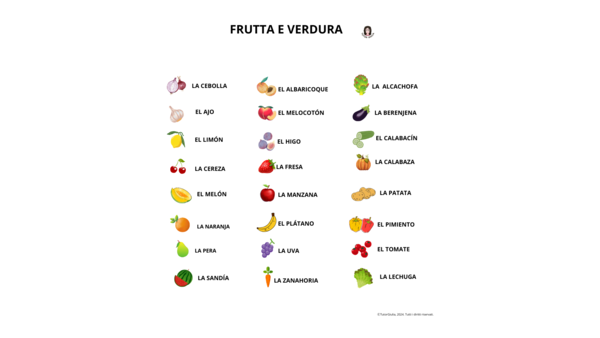 SPAGNOLO: LESSICO DI FRUTTA E VERDURA