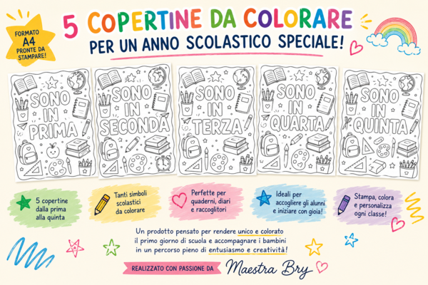 📚 Copertine da Colorare – Dalla Prima alla Quinta