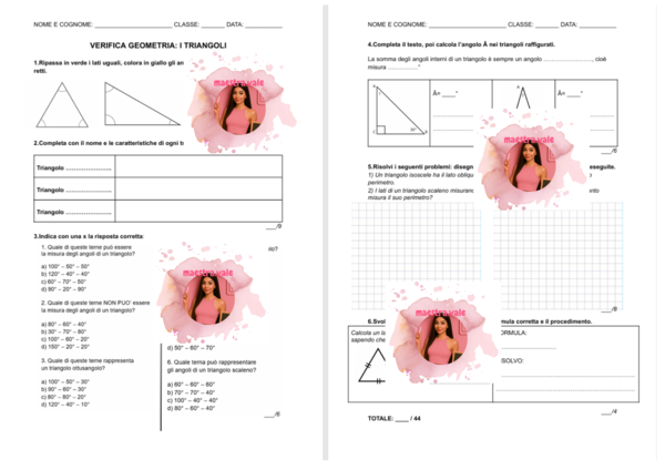 VERIFICA DI GEOMETRIA - I TRIANGOLI (5° PRIMARIA)