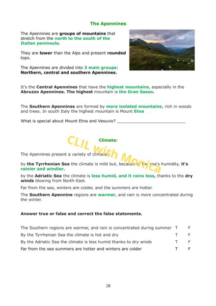 CLIL Geografia 4^ Appennini - CLIL Geography Apennines