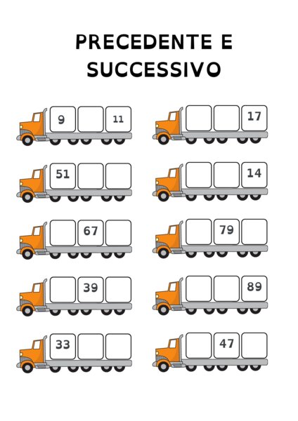 SCHEDE DIDATTICHE SU NUMERO PRECEDENTE E SUCCESSIVO - ENTRO IL 100