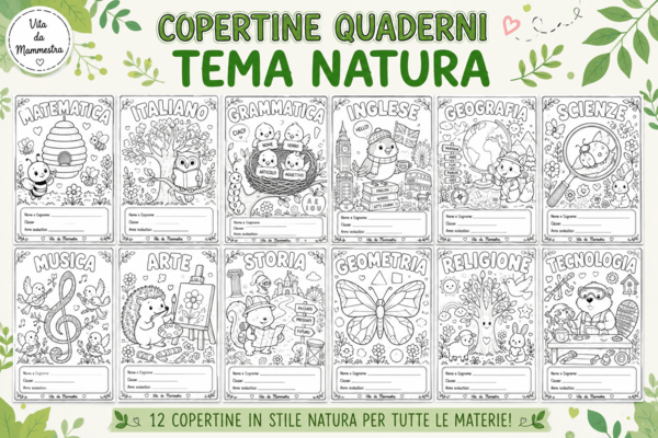 0  1  6  Condividi 4 ore fa Copertine Quaderni Tema Natura | 12 Materie | Scuola Primaria | Da Colorare -VITA DA MAMMESTRA