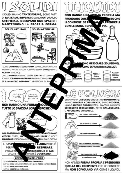 SCIENZE: I MATERIALI (SOLIDI, LIQUIDI, GAS E POLVERI) - CLASSE PRIMA E/O SECONDA - SCUOLA PRIMARIA