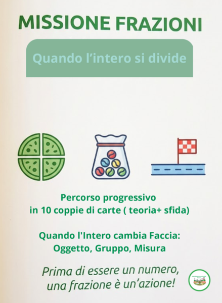 Missione Frazioni: Kit di 10 coppie di carte per l'Apprendimento attivo- Dall'azione al calcolo autonomo: un percorso strutturato per trasformare l'Intero