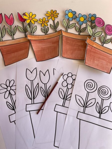 4 VASI DI FIORI DA COLORARE