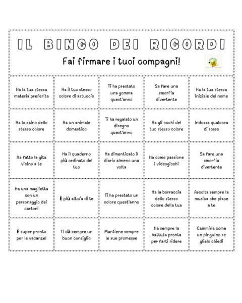 BINGO DEI RICORDI: L'attività per gli ultimi giorni di scuola che i bambini adoreranno!