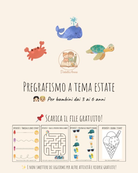 🏖️ Pregrafismo Estivo 3-6 anni | Risorsa GRATUITA per sviluppare la motricità fine
