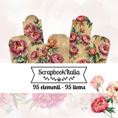 Peonie - 95 elementi decorativi per agende e quaderni