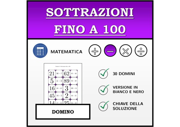 Domino | Sottrazioni fino a 100 | Attività Matematica