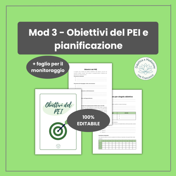 Definizione Obiettivi PEI, Piano di Lavoro e Tracciamento Avanzamento | Registro Sostegno Editabile