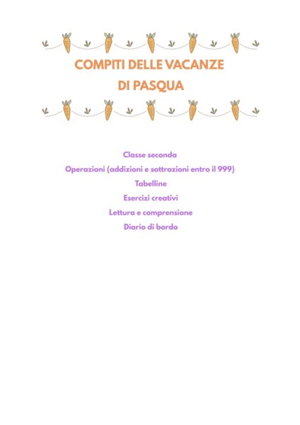 COMPITI DELLE VACANZE PASQUALI CLASSE SECONDA ITA - MATE - DIARIO