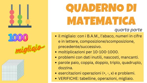 Quaderno MATEMATICA classe TERZA: IL MIGLIAIO (quarta parte)