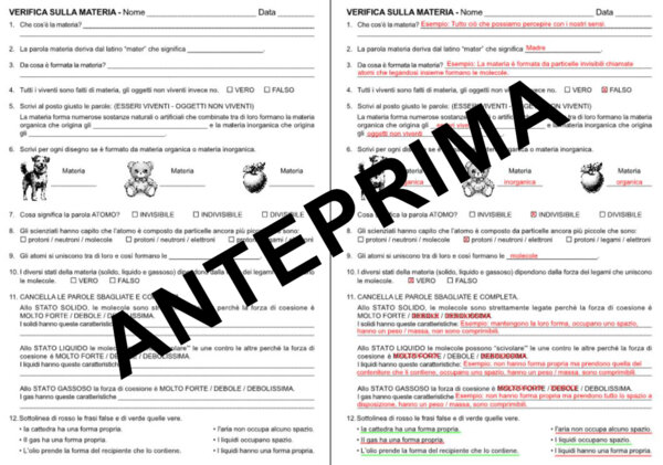 VERIFICA DI SCIENZE SULLA MATERIA - CLASSE TERZA - SCUOLA PRIMARIA.