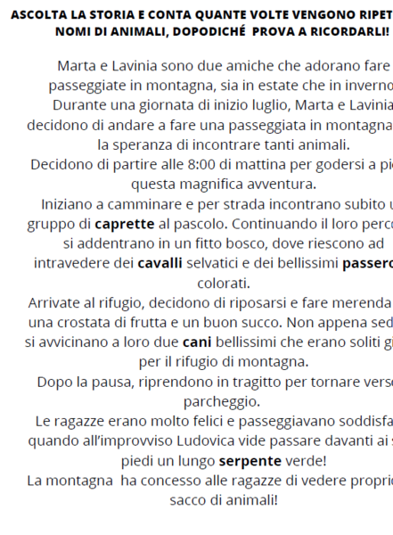 "Ascolta la storia, conta e/o memorizza"